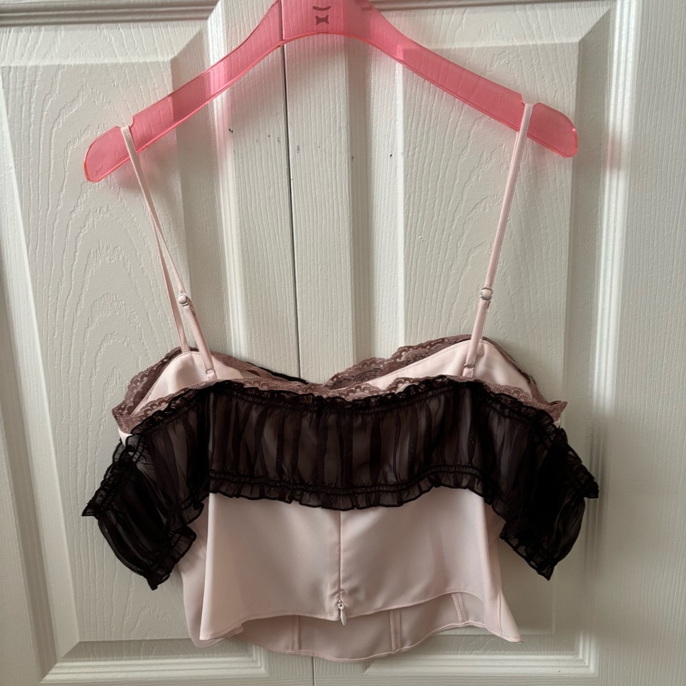 NWT Danielle Guizio Ruched Chiffon Lace tank - Picture 4 of 6